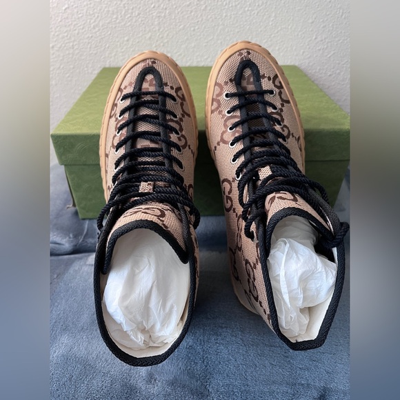 BRAND NEW Gucci GG Maxi Canvas High Top Sneaker Beige Ebony Men Size 11 US 11.5 - Picture 4 of 8